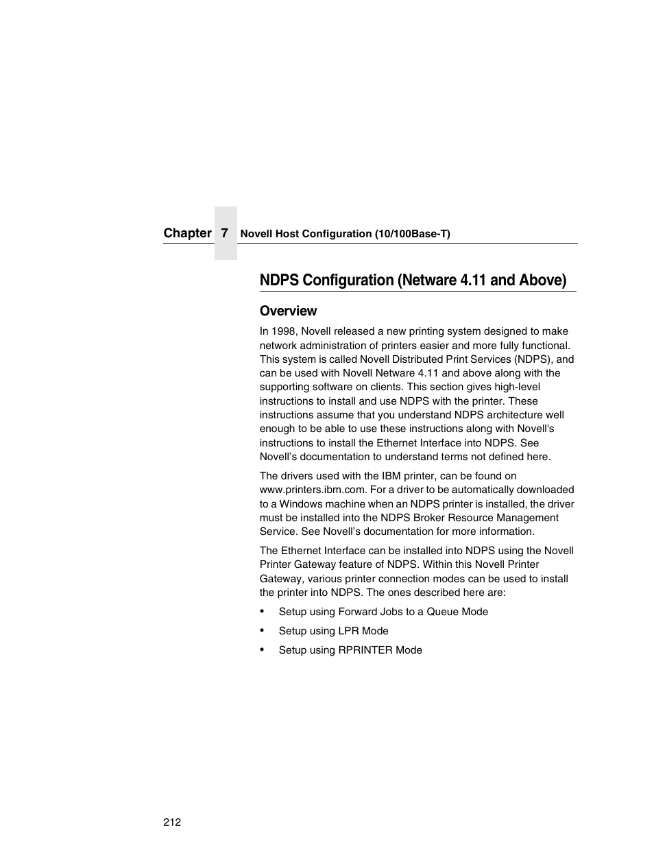 Ndps configuration (netware 4.11 and above) | IBM INFOPRINT 6500 User Manual | Page 212 / 398