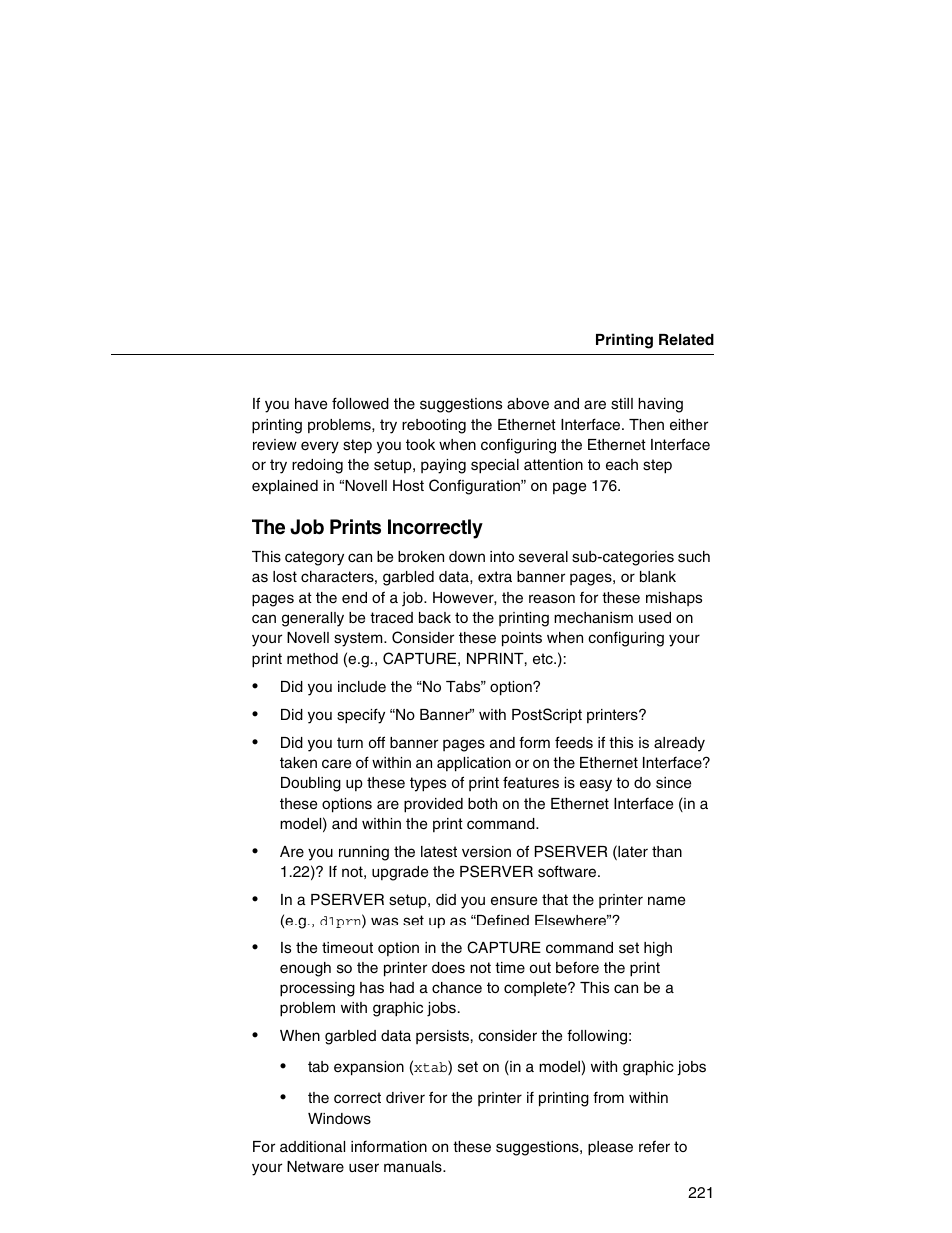 The job prints incorrectly | IBM INFOPRINT 6500 User Manual | Page 221 / 398