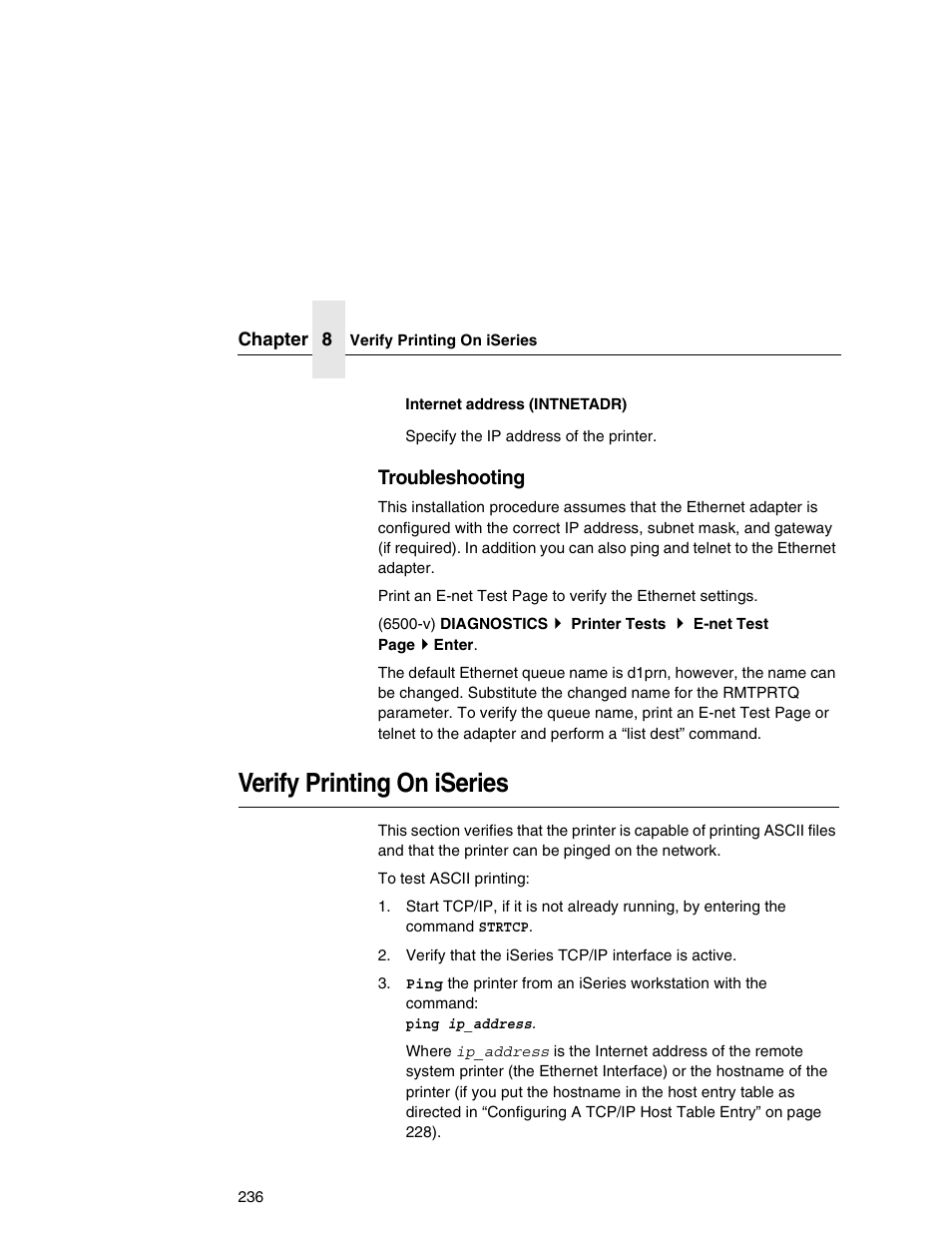 Verify printing on iseries, Troubleshooting | IBM INFOPRINT 6500 User Manual | Page 236 / 398