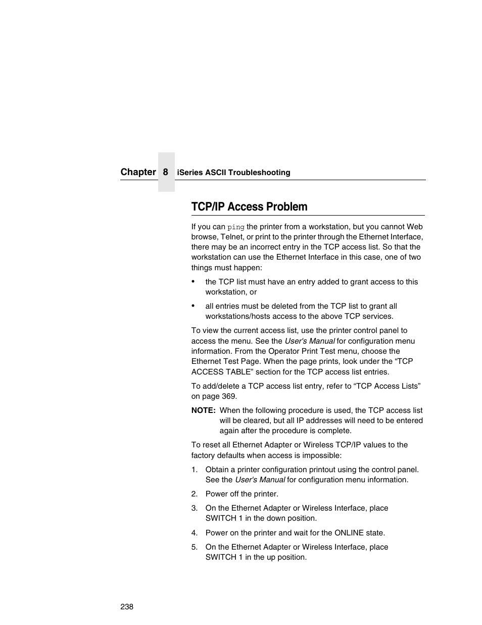 Tcp/ip access problem | IBM INFOPRINT 6500 User Manual | Page 238 / 398