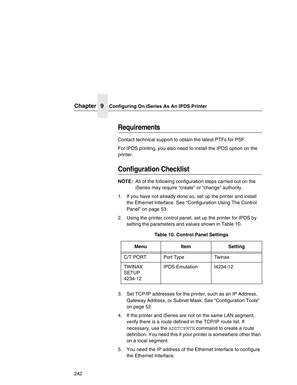 Requirements, Configuration checklist | IBM INFOPRINT 6500 User Manual | Page 242 / 398