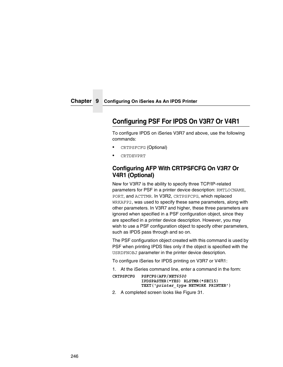 Configuring psf for ipds on v3r7 or v4r1 | IBM INFOPRINT 6500 User Manual | Page 246 / 398