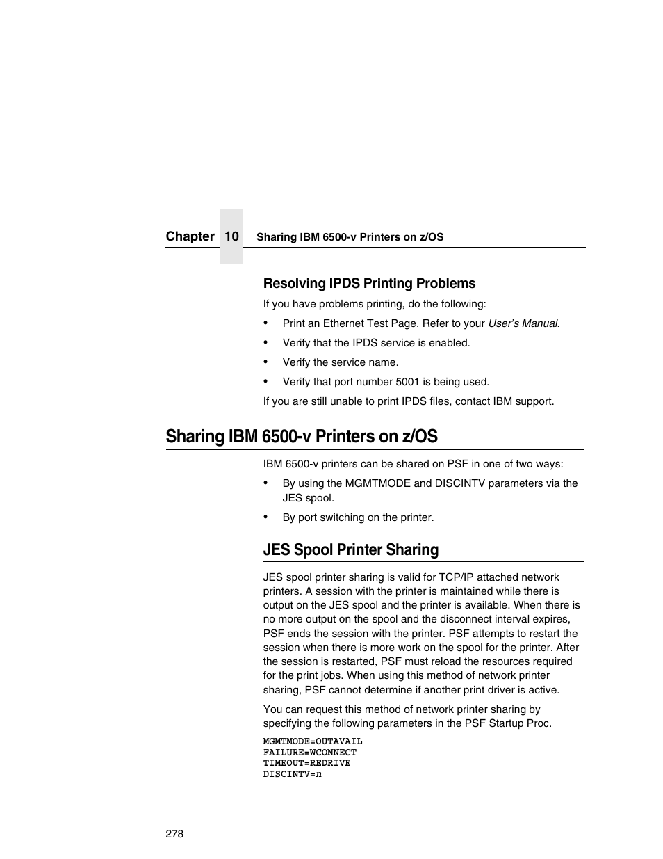 Sharing ibm 6500-v printers on z/os, Jes spool printer sharing | IBM INFOPRINT 6500 User Manual | Page 278 / 398