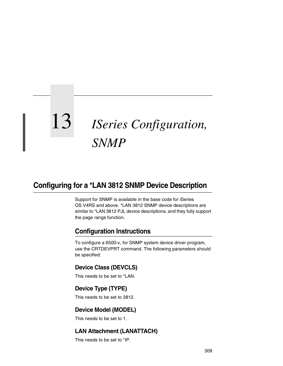 13 iseries configuration, snmp, Configuration instructions, Iseries configuration, snmp | IBM INFOPRINT 6500 User Manual | Page 309 / 398