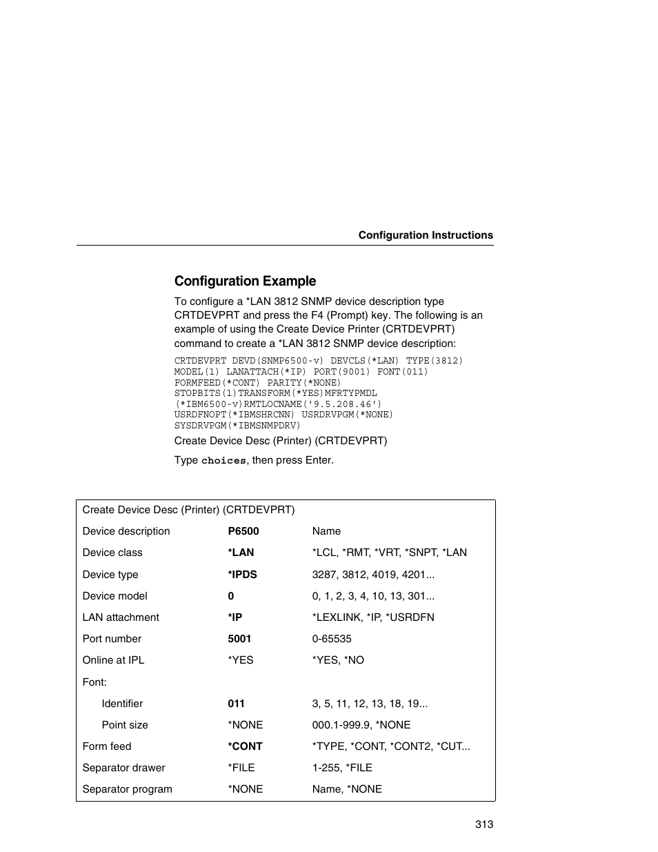 Configuration example | IBM INFOPRINT 6500 User Manual | Page 313 / 398