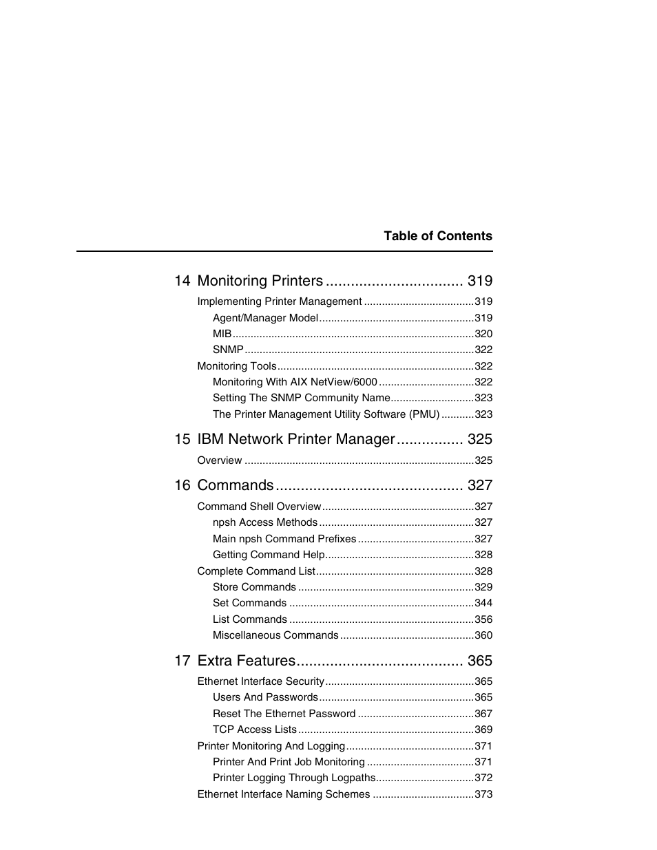 14 monitoring printers, 15 ibm network printer manager, 16 commands | 17 extra features | IBM INFOPRINT 6500 User Manual | Page 33 / 398
