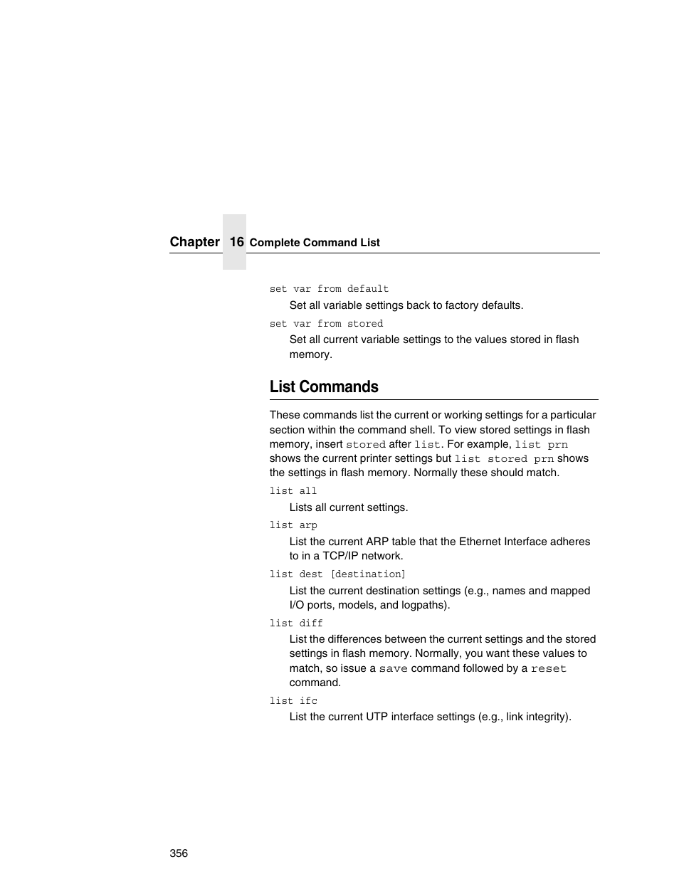 List commands | IBM INFOPRINT 6500 User Manual | Page 356 / 398