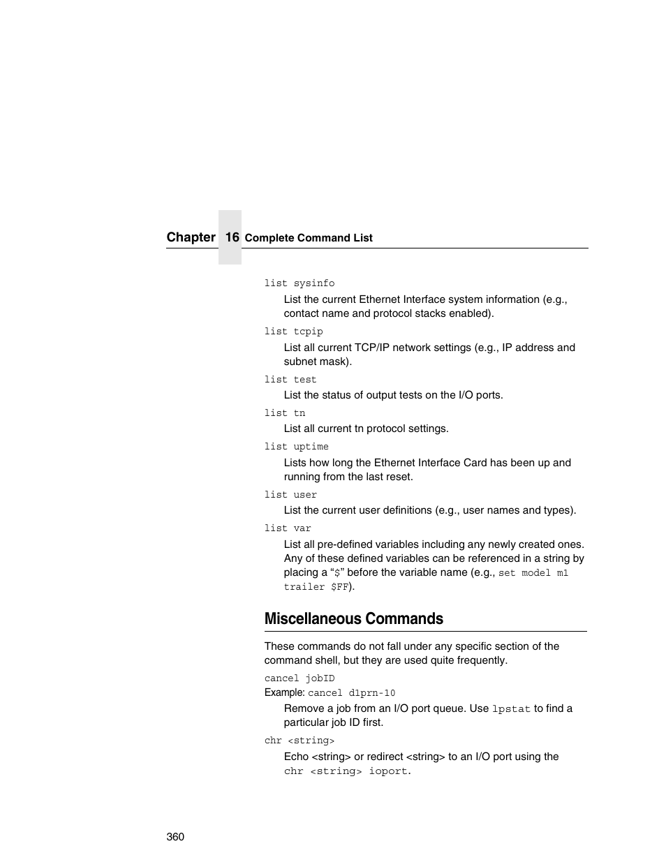 Miscellaneous commands | IBM INFOPRINT 6500 User Manual | Page 360 / 398