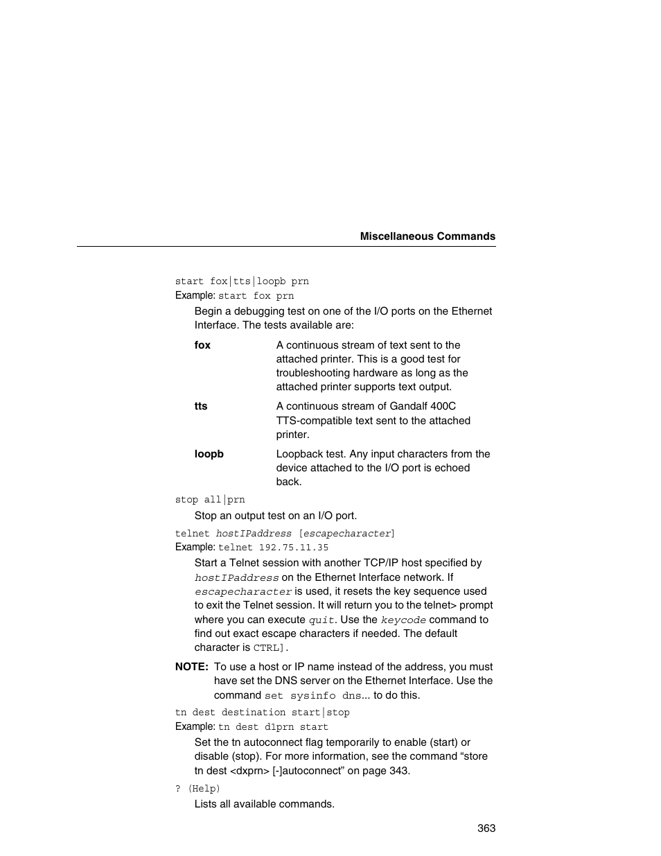 Start fox|tts|loopb prn | IBM INFOPRINT 6500 User Manual | Page 363 / 398