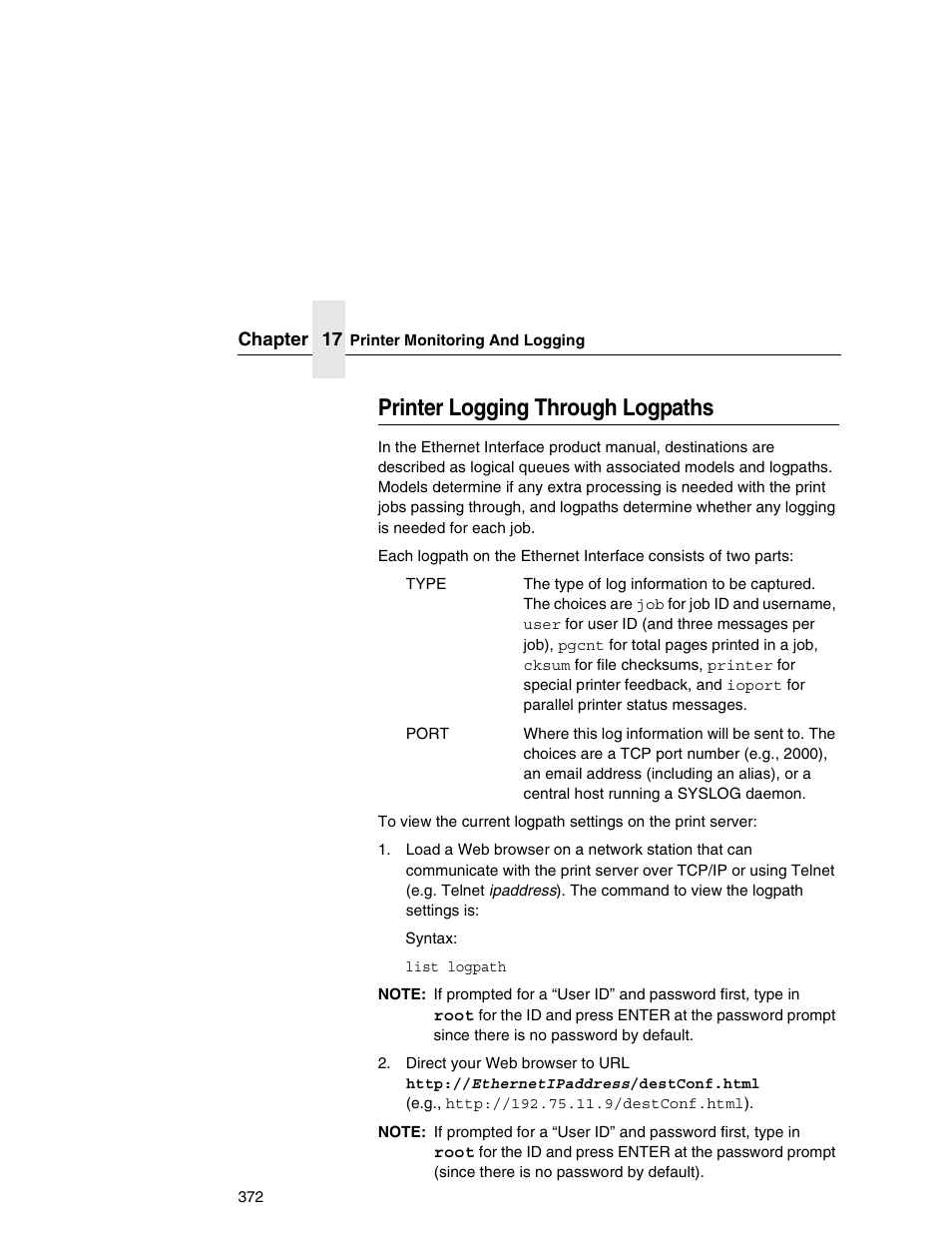 Printer logging through logpaths | IBM INFOPRINT 6500 User Manual | Page 372 / 398