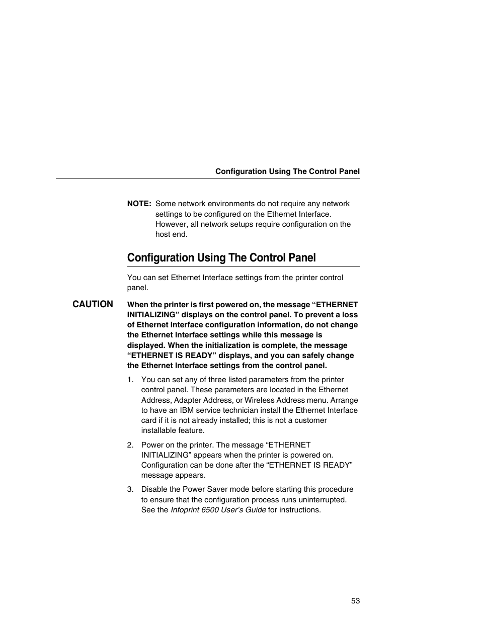 Configuration using the control panel | IBM INFOPRINT 6500 User Manual | Page 53 / 398