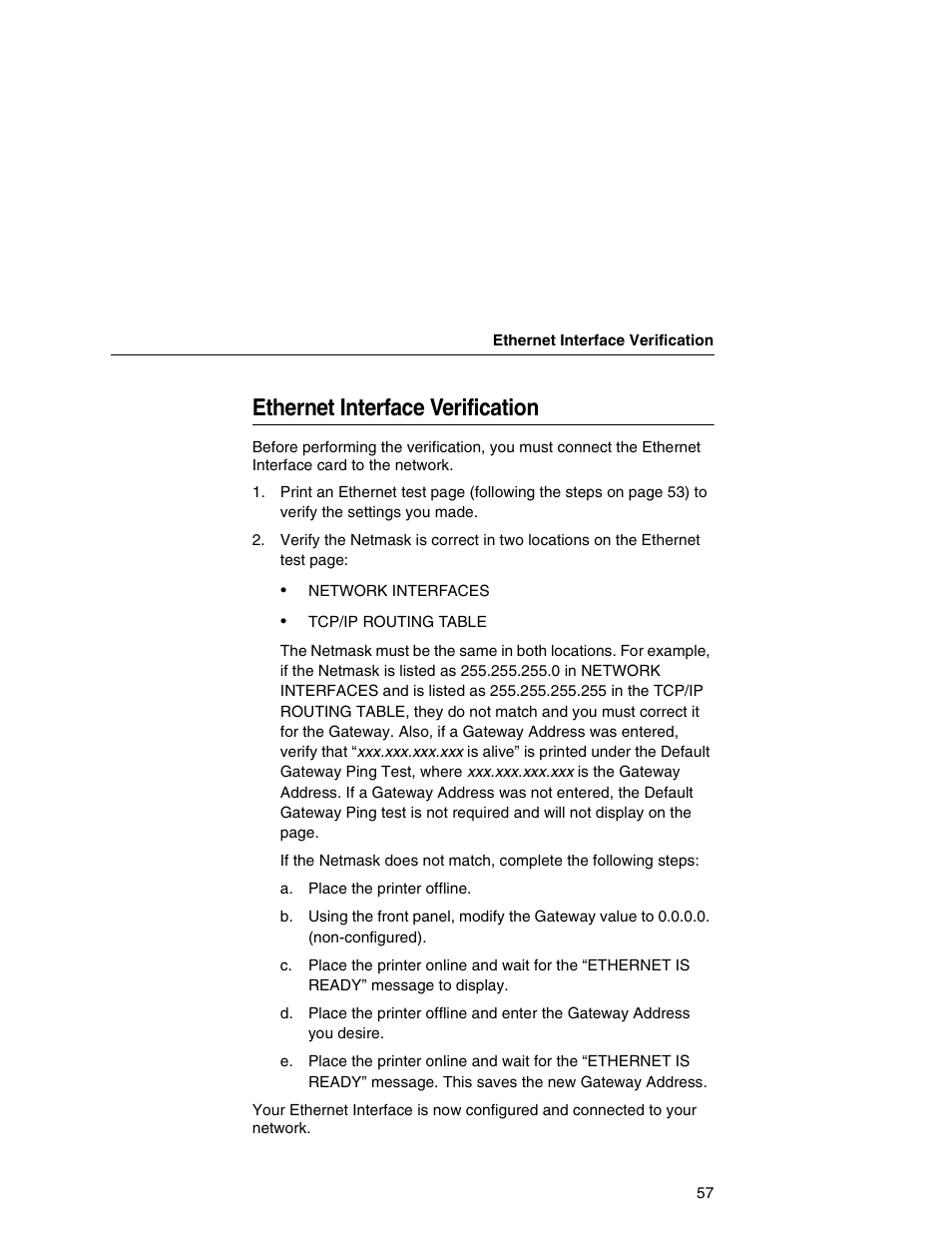 Ethernet interface verification | IBM INFOPRINT 6500 User Manual | Page 57 / 398