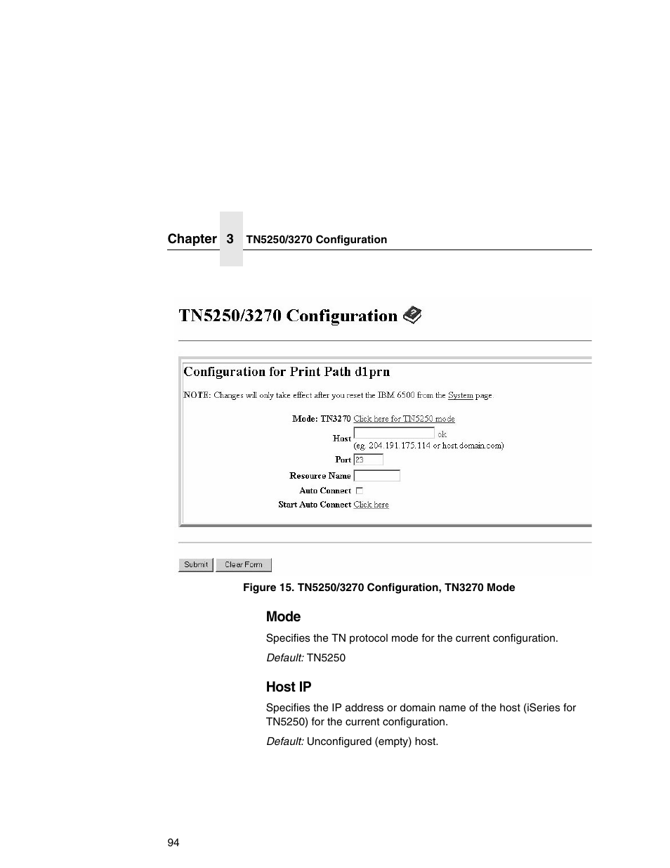 Mode, Host ip | IBM INFOPRINT 6500 User Manual | Page 94 / 398