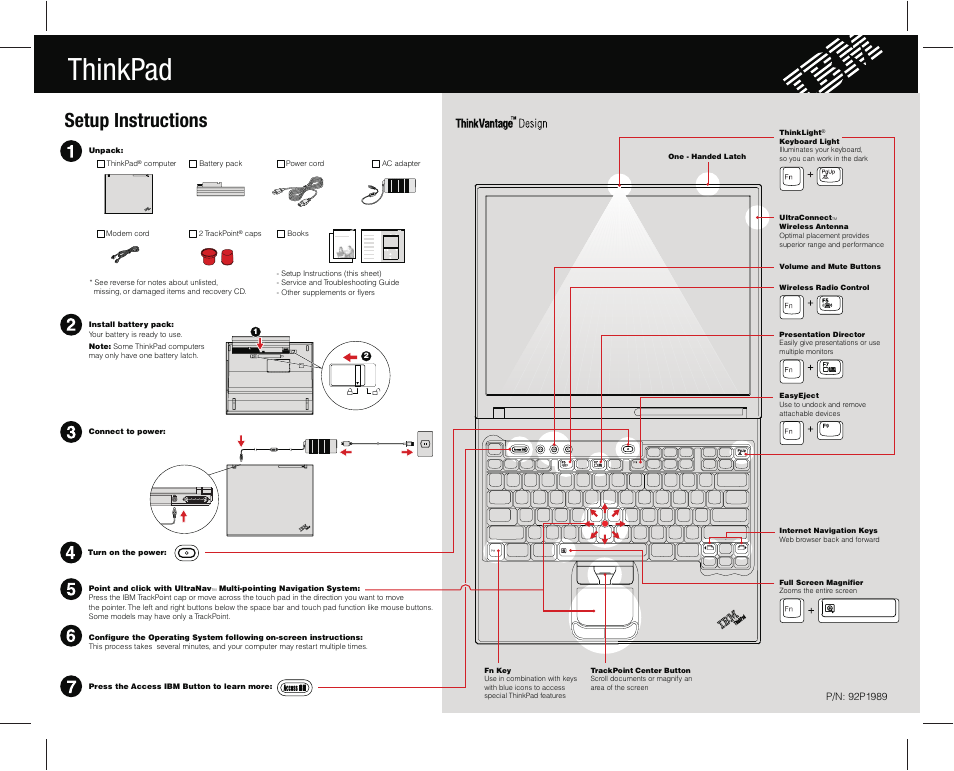 IBM THINKPAD 92P1989 User Manual | 2 pages