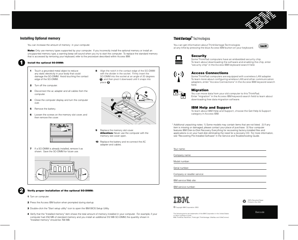 IBM THINKPAD 92P1989 User Manual | Page 2 / 2