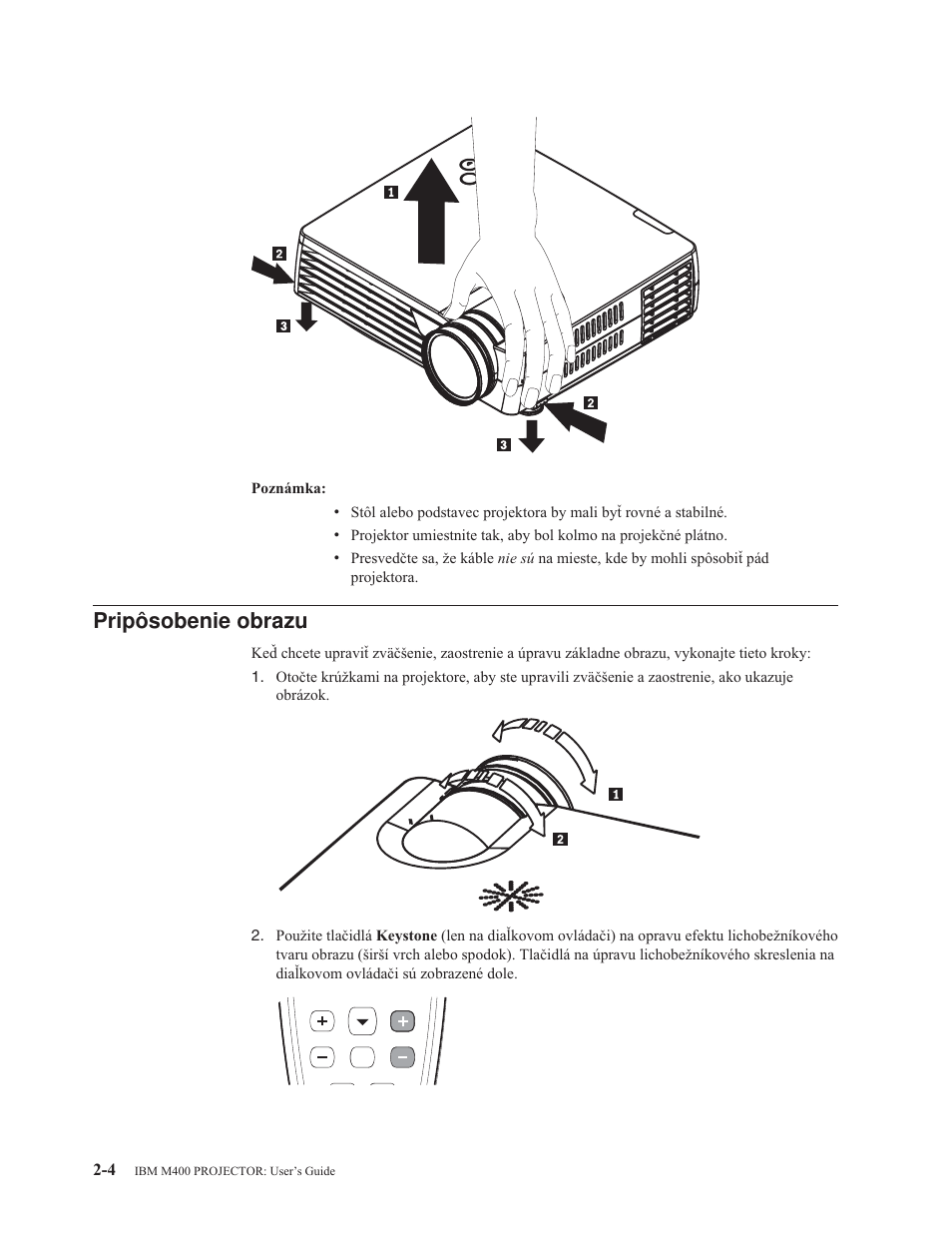 Pripôsobenie obrazu, Pripôsobenie, Obrazu | IBM M400 User Manual | Page 24 / 82