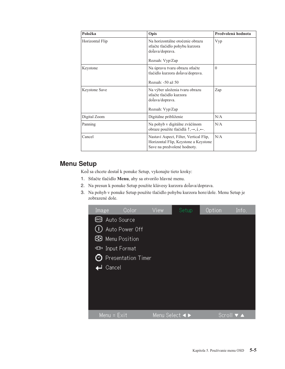 Menu setup, Menu, Setup | IBM M400 User Manual | Page 37 / 82