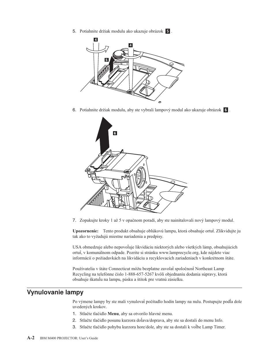 Vynulovanie lampy, Vynulovanie, Lampy | IBM M400 User Manual | Page 48 / 82