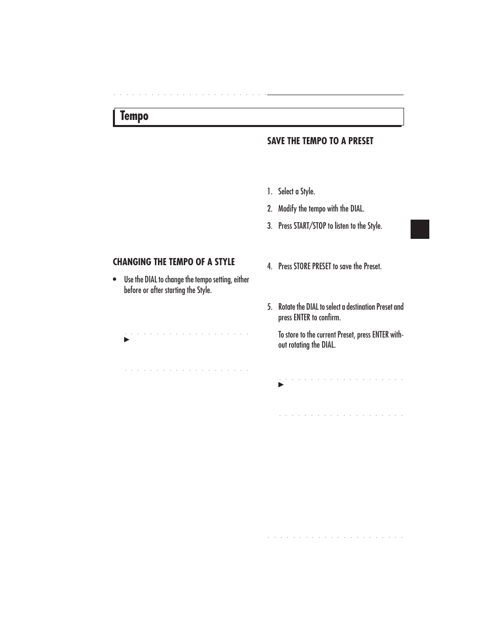 Tempo, Styles 5•23, Changing the tempo of a style | Save the tempo to a preset | IBM PS1500 User Manual | Page 111 / 112