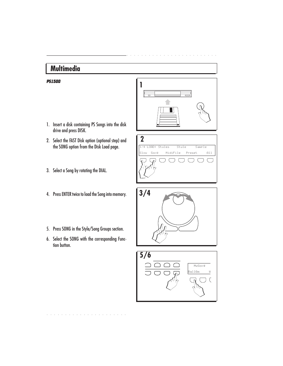 Multimedia, 1•6 user guide, Select a song by rotating the dial | IBM PS1500 User Manual | Page 22 / 112