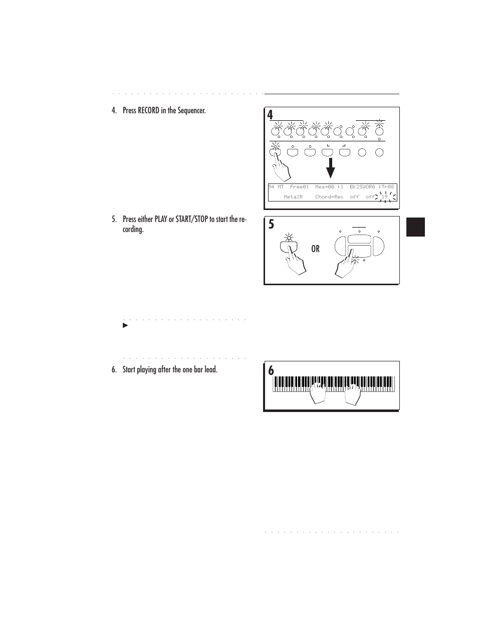 Quick guide 1•21, Press record in the sequencer, Start playing after the one bar lead | IBM PS1500 User Manual | Page 37 / 112