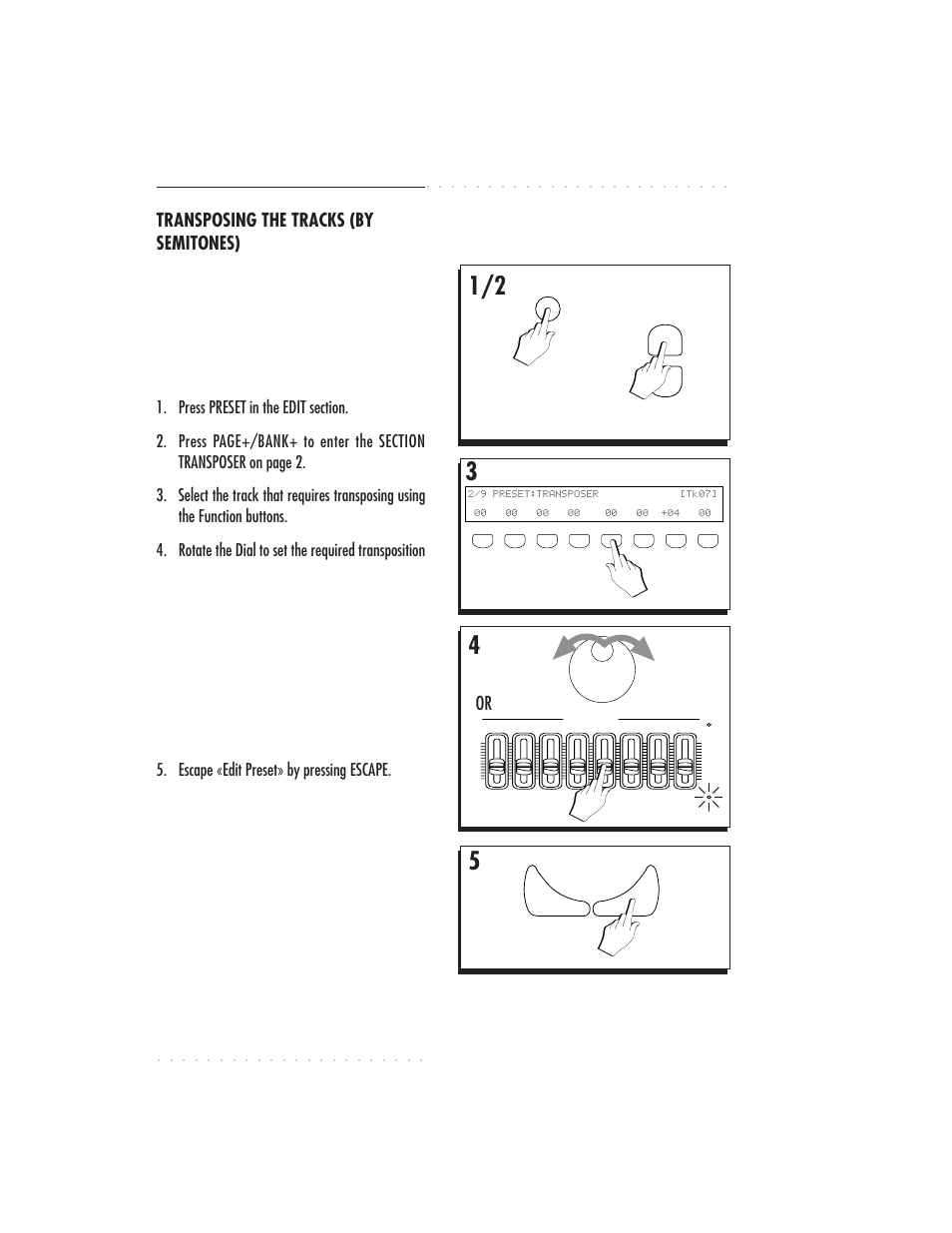 4•18 user guide, Transposing the tracks (by semitones), Escape «edit preset» by pressing escape | IBM PS1500 User Manual | Page 82 / 112