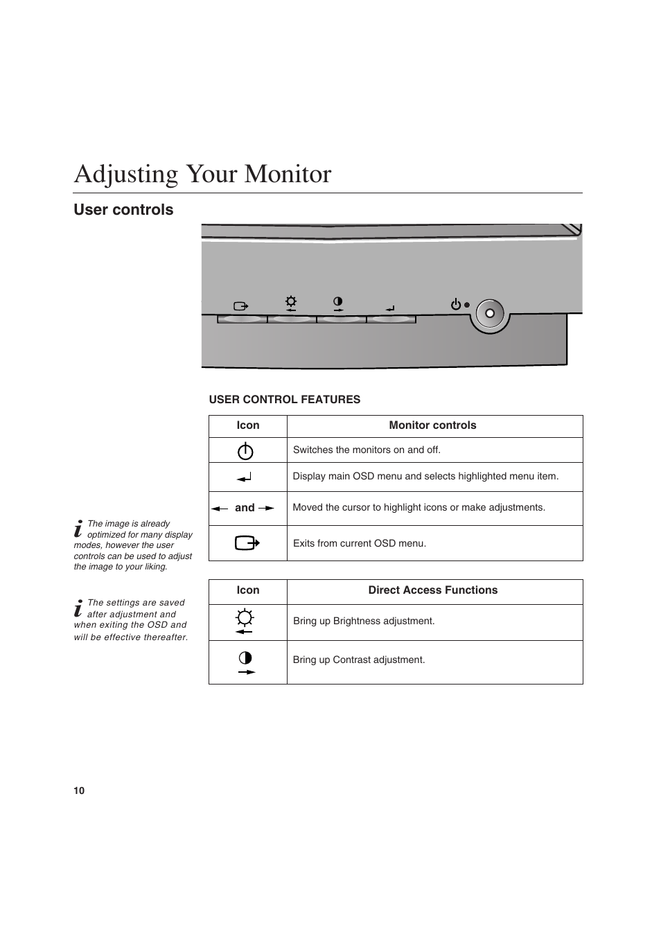 Adjusting your monitor, User controls | IBM C170 User Manual | Page 12 / 25