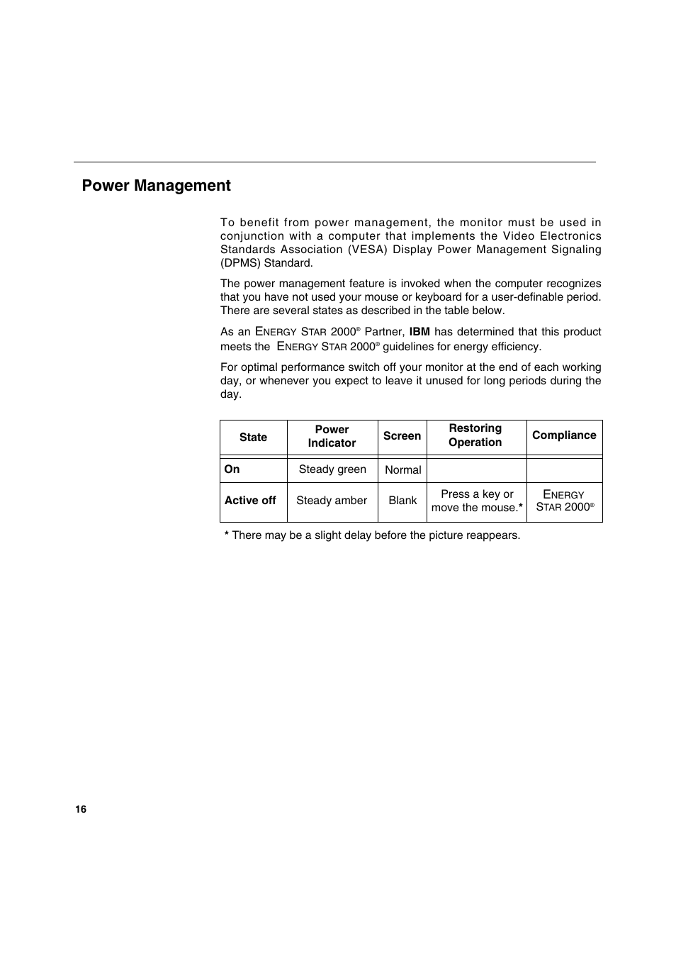 Power management | IBM C170 User Manual | Page 18 / 25