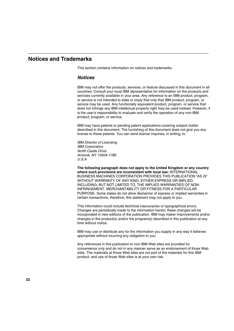 Notices and trademarks, Notices | IBM C170 User Manual | Page 24 / 25