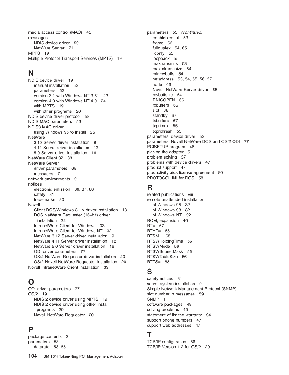 IBM 16/4 Token-Ring User Manual | Page 112 / 113