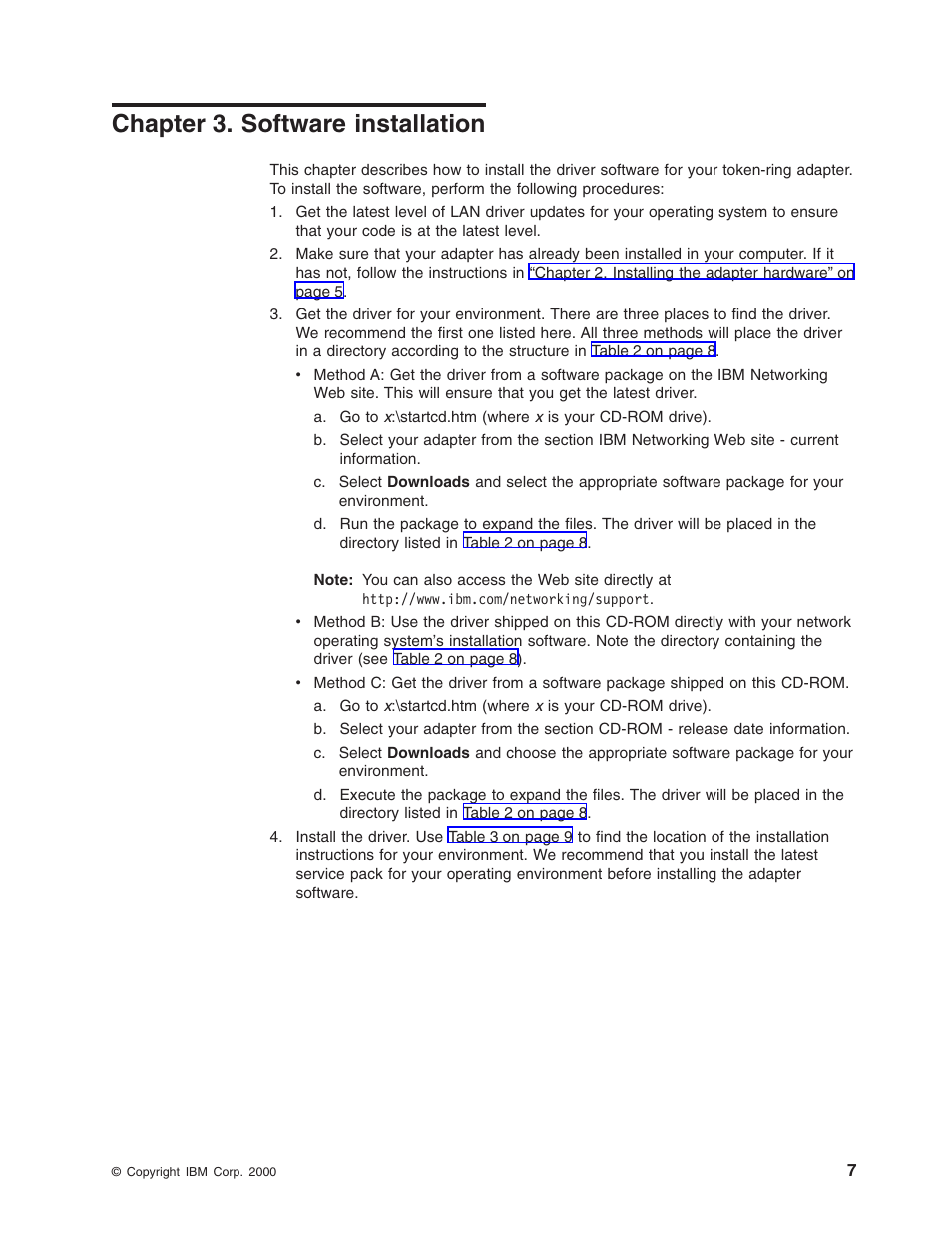 Chapter 3. software installation, Chapter 3. software installation” on | IBM 16/4 Token-Ring User Manual | Page 15 / 113