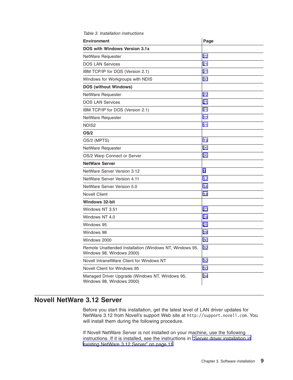 Novell netware 3.12 server | IBM 16/4 Token-Ring User Manual | Page 17 / 113