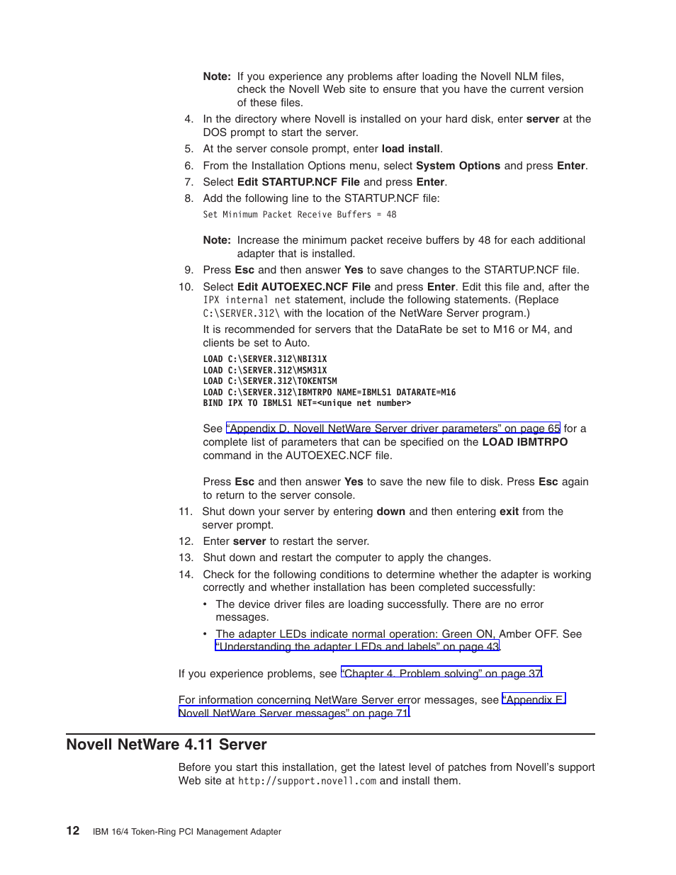 Novell netware 4.11 server | IBM 16/4 Token-Ring User Manual | Page 20 / 113