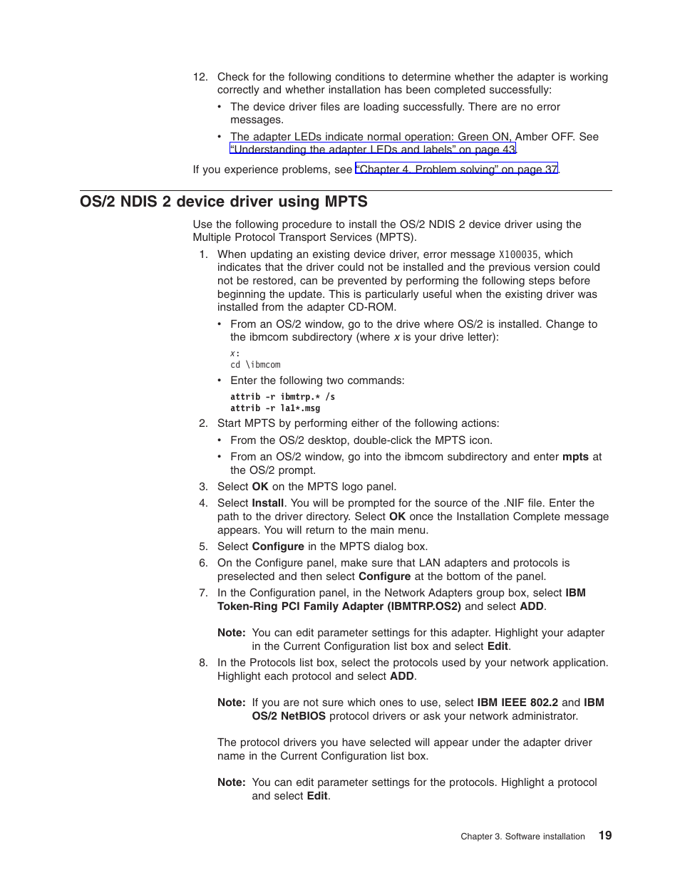Os/2 ndis 2 device driver using mpts | IBM 16/4 Token-Ring User Manual | Page 27 / 113