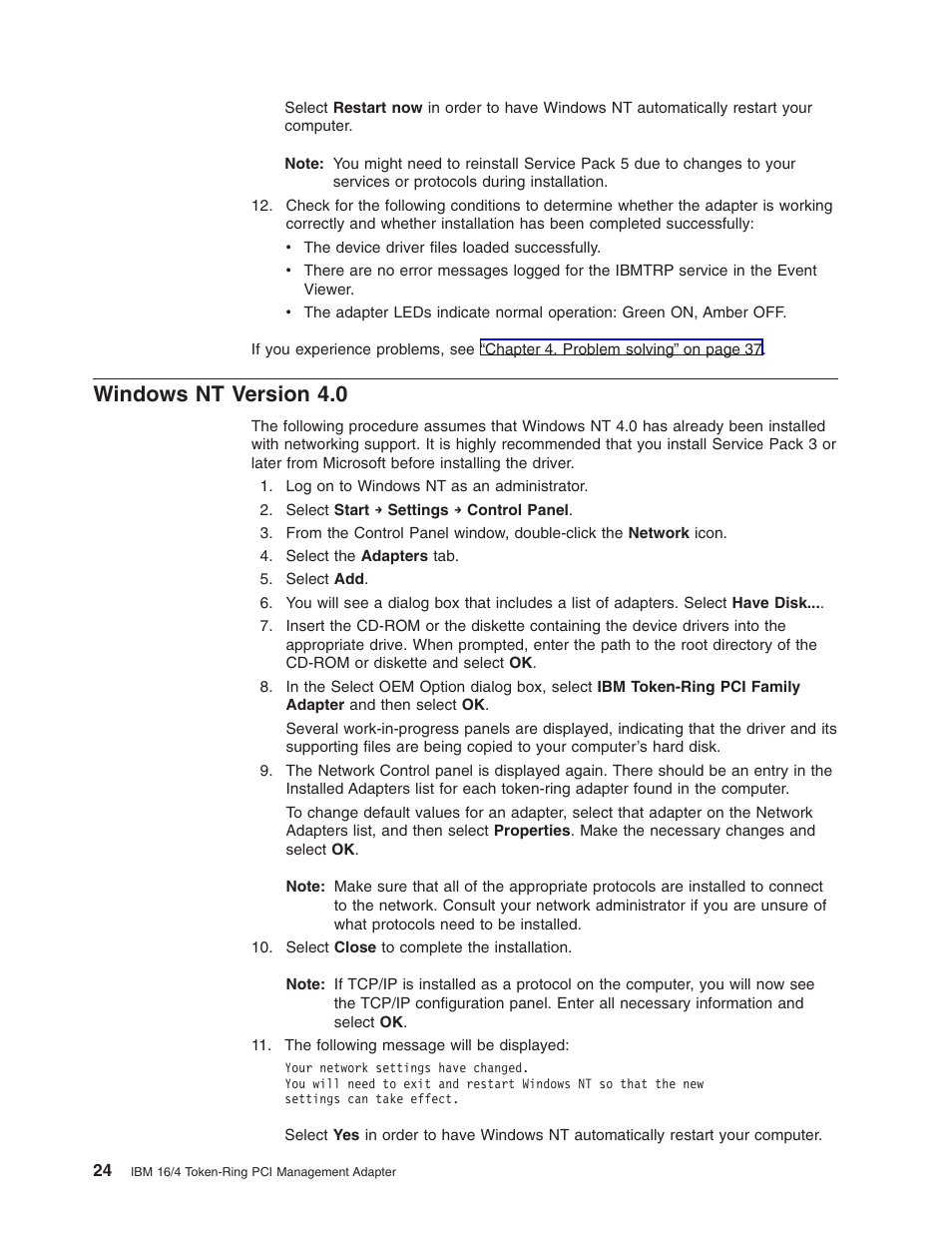 Windows nt version 4.0 | IBM 16/4 Token-Ring User Manual | Page 32 / 113