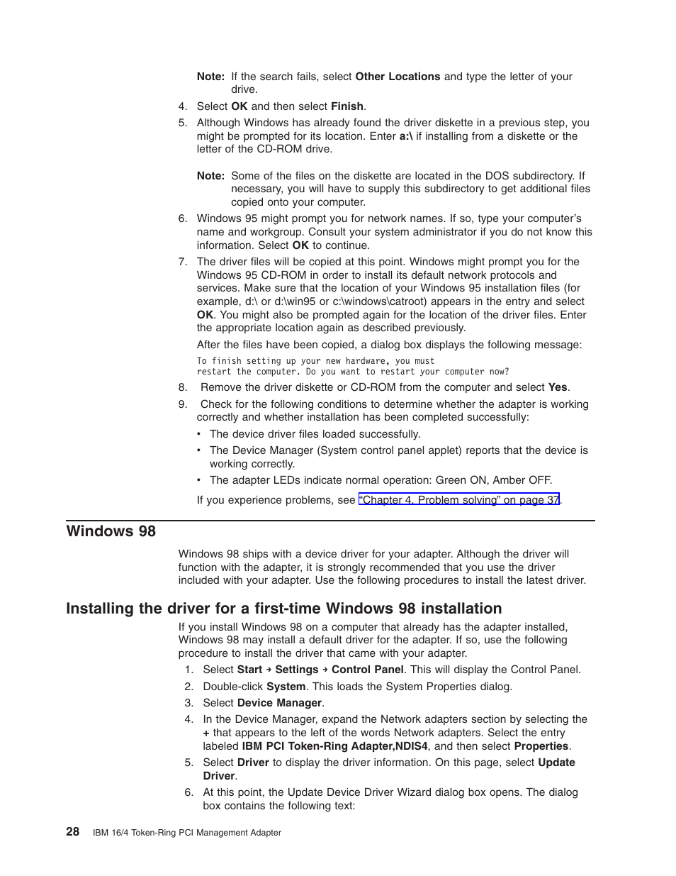 Windows 98 | IBM 16/4 Token-Ring User Manual | Page 36 / 113