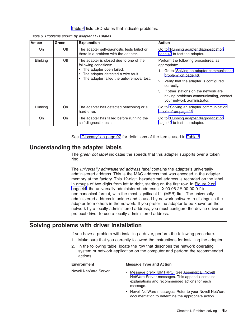Understanding the adapter labels, Solving problems with driver installation | IBM 16/4 Token-Ring User Manual | Page 53 / 113