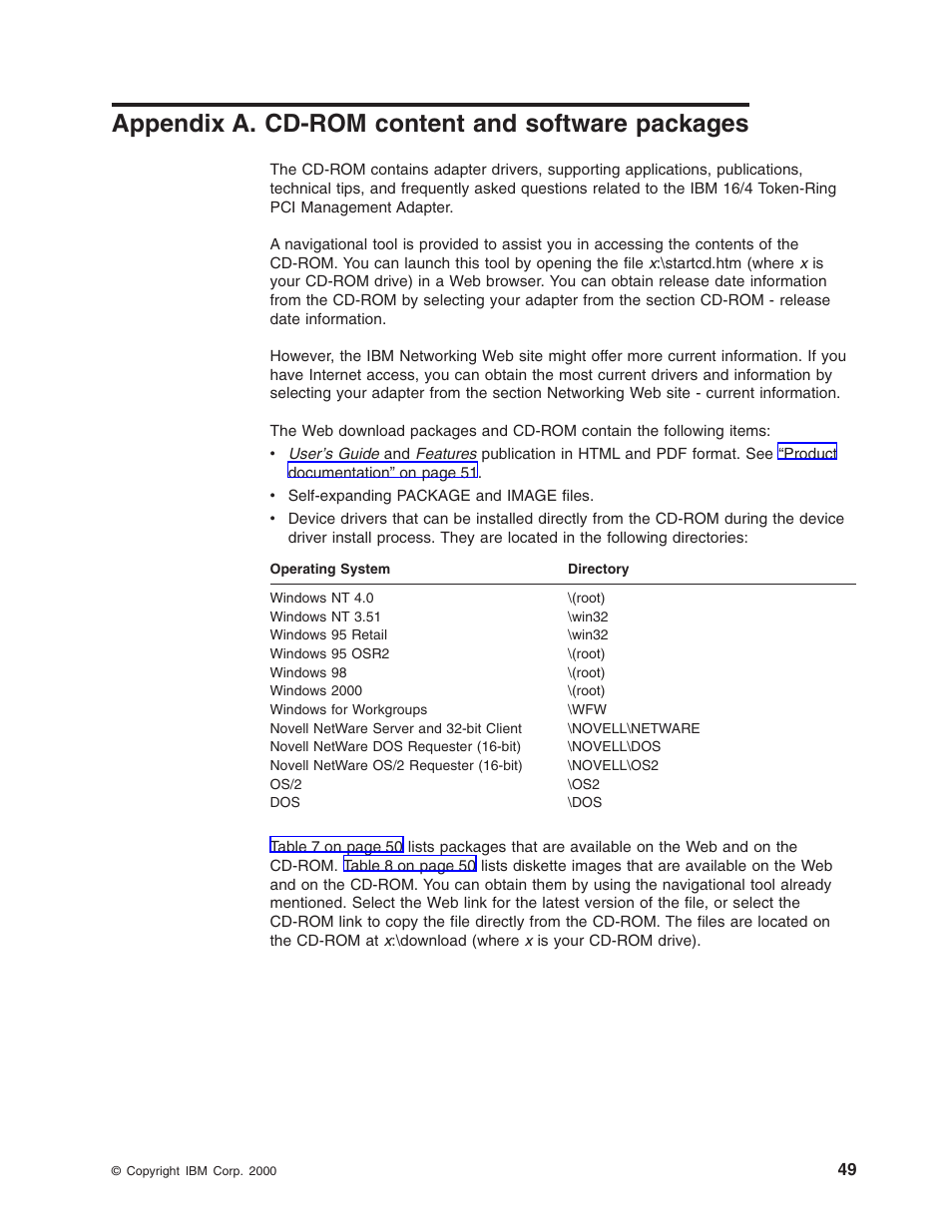 Appendix a. cd-rom content and software packages | IBM 16/4 Token-Ring User Manual | Page 57 / 113