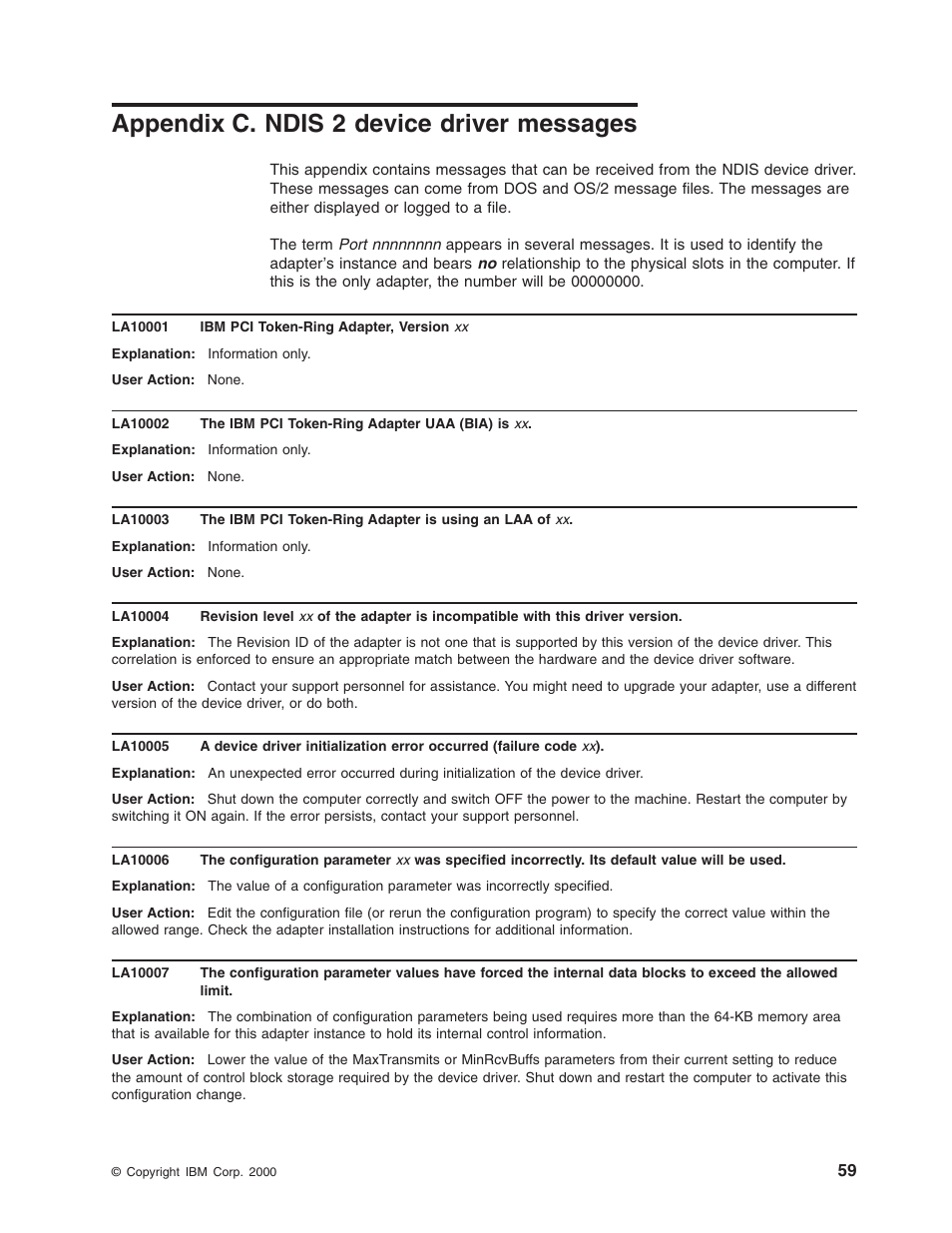Appendix c. ndis 2 device driver messages | IBM 16/4 Token-Ring User Manual | Page 67 / 113