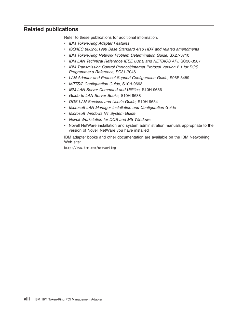 Related publications | IBM 16/4 Token-Ring User Manual | Page 8 / 113