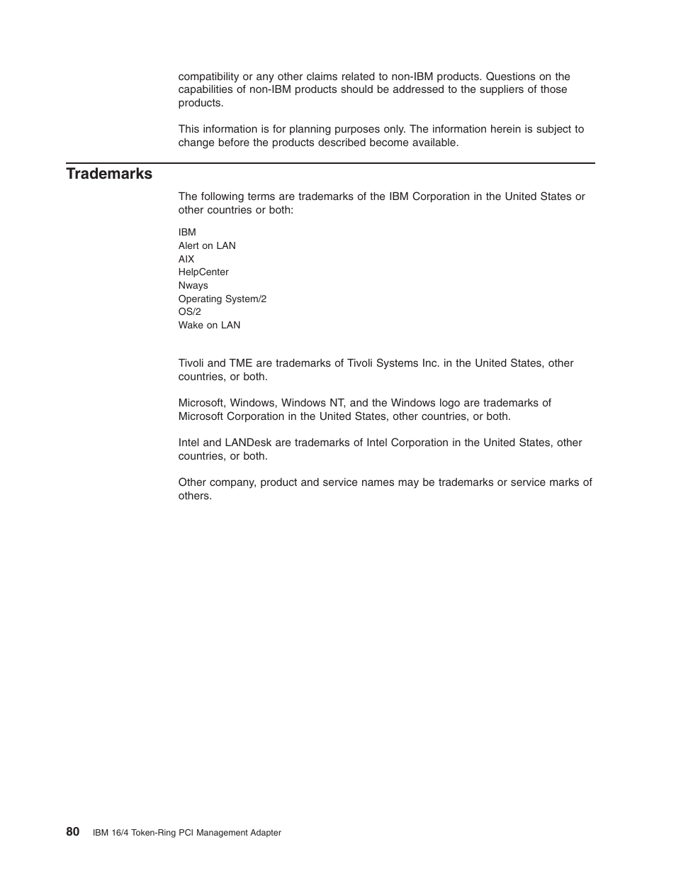 Trademarks | IBM 16/4 Token-Ring User Manual | Page 88 / 113