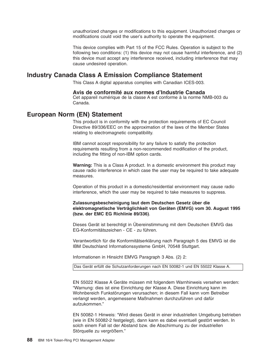 European norm (en) statement | IBM 16/4 Token-Ring User Manual | Page 96 / 113