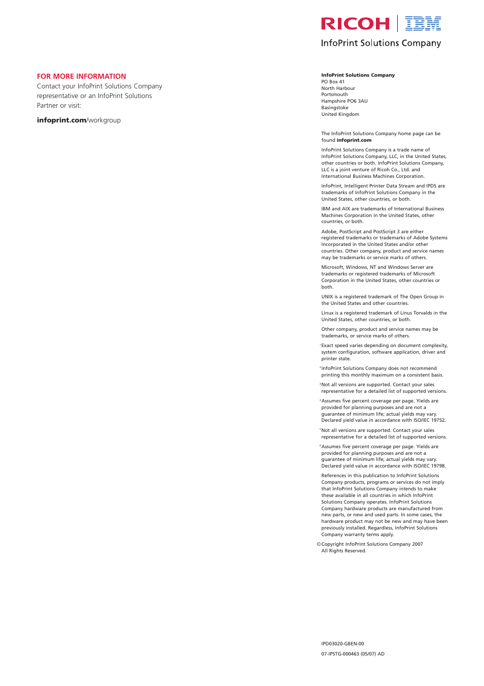 For more information | IBM Infoprint ColourInfoPrint Colour 1767 User Manual | Page 12 / 12