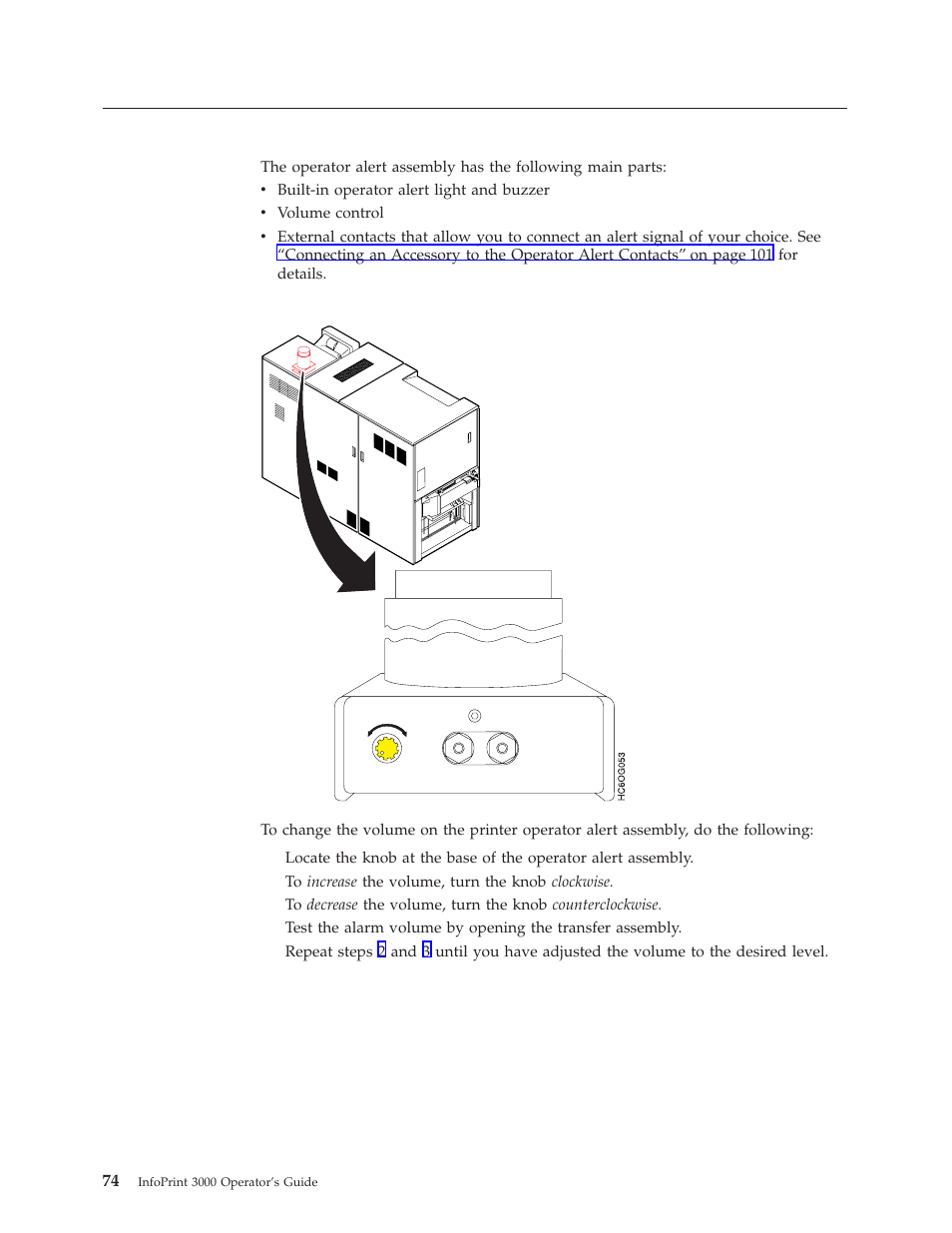 Adjusting the volume of the operator alert, Assembly | IBM INFO PRINT 3000 User Manual | Page 106 / 346