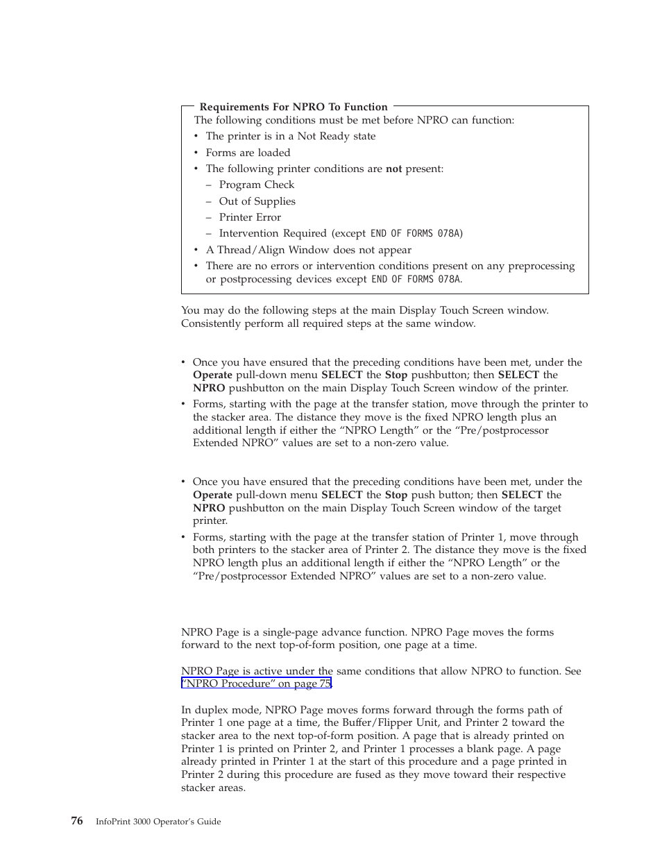 Simplex mode, Duplex mode, Npro page procedure | IBM INFO PRINT 3000 User Manual | Page 108 / 346