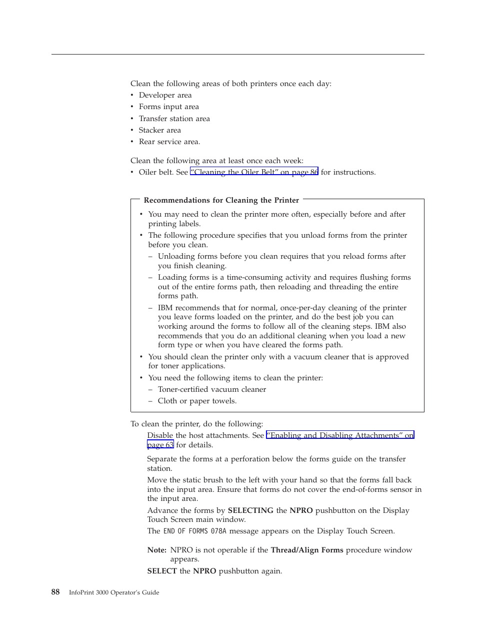 Cleaning the printer | IBM INFO PRINT 3000 User Manual | Page 120 / 346