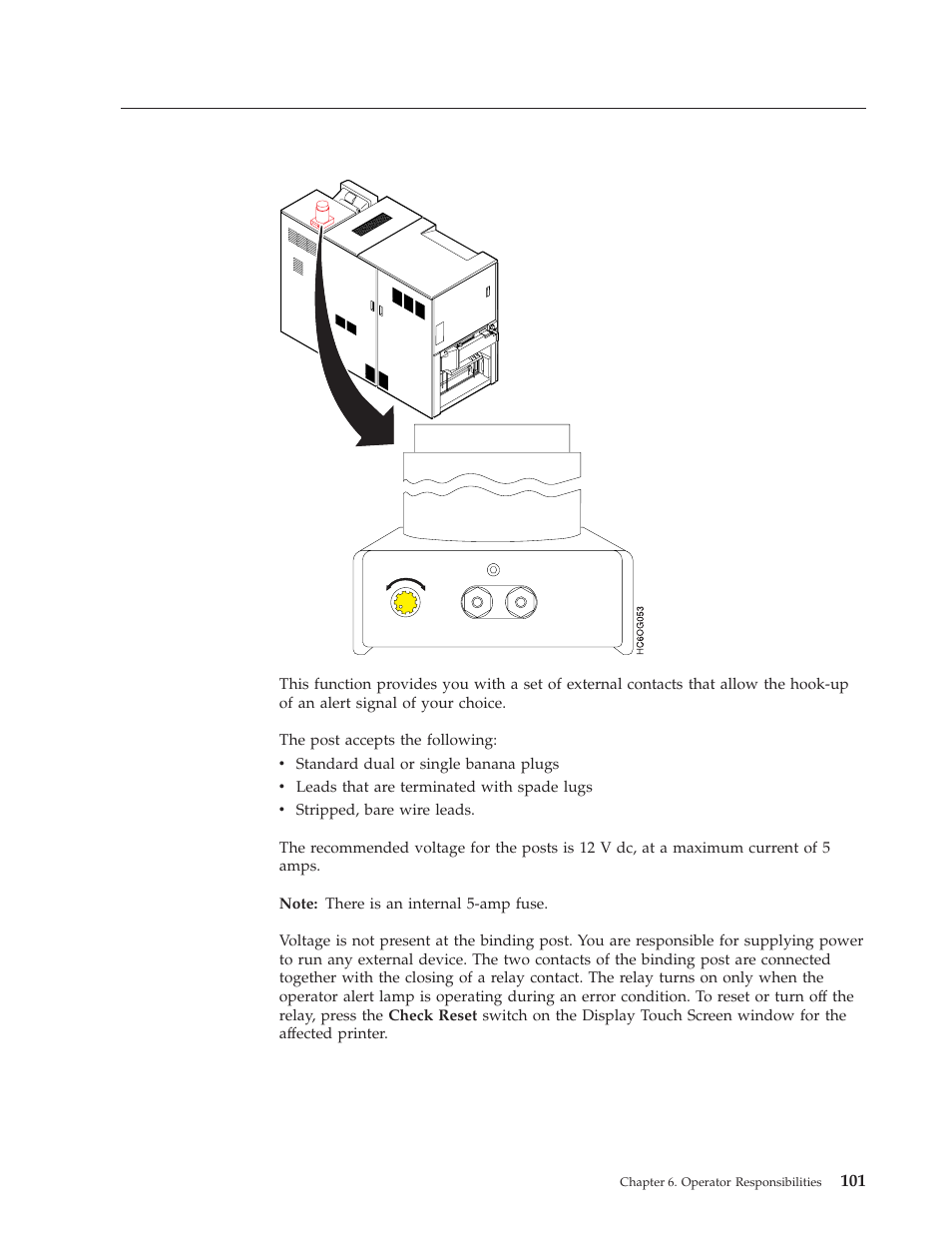 Connecting an accessory to the operator alert, Contacts | IBM INFO PRINT 3000 User Manual | Page 133 / 346