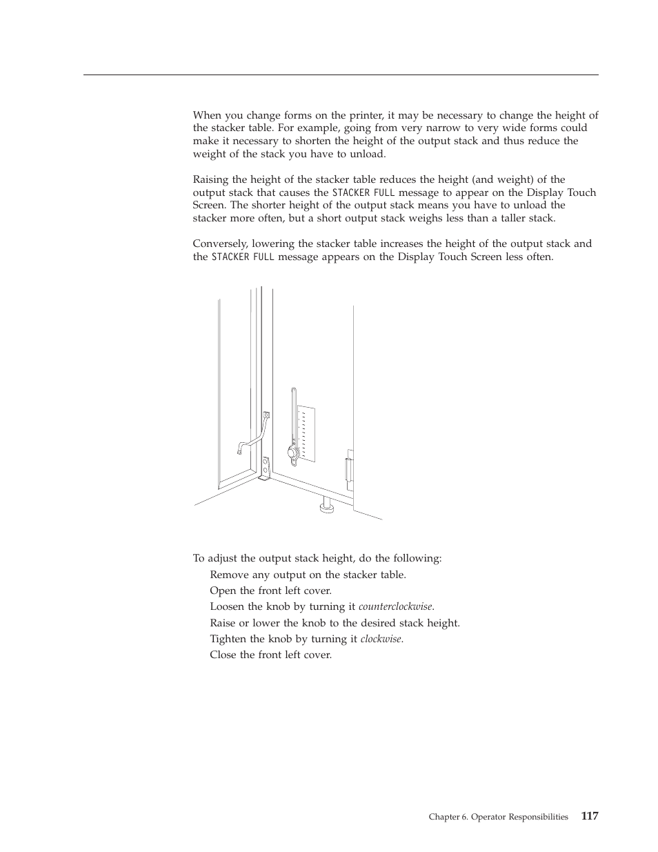 Adjusting the stacker table height, Stacker height control | IBM INFO PRINT 3000 User Manual | Page 149 / 346