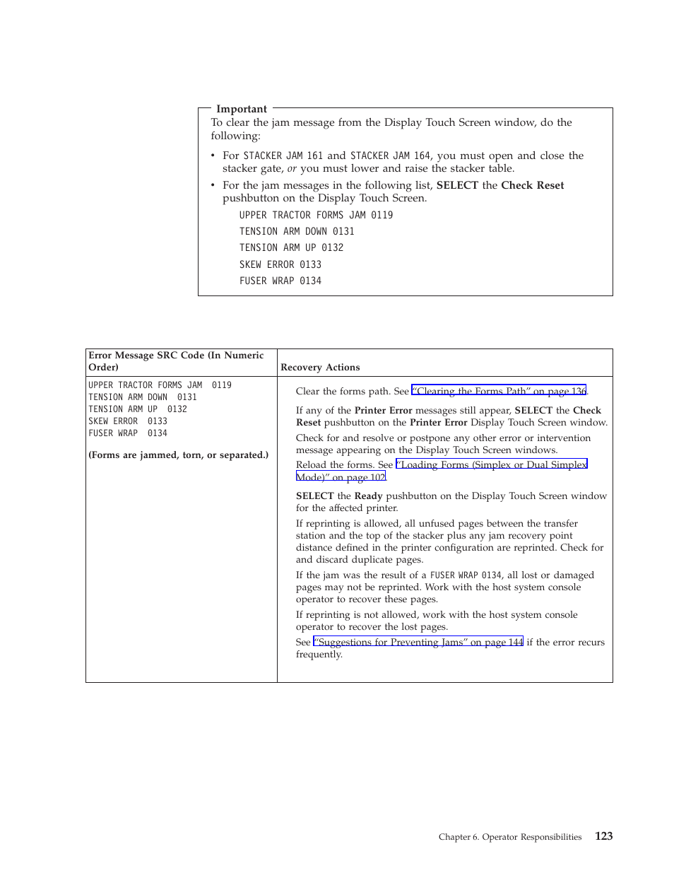 Jam recovery procedures, Jam recovery procedures - simplex mode | IBM INFO PRINT 3000 User Manual | Page 155 / 346