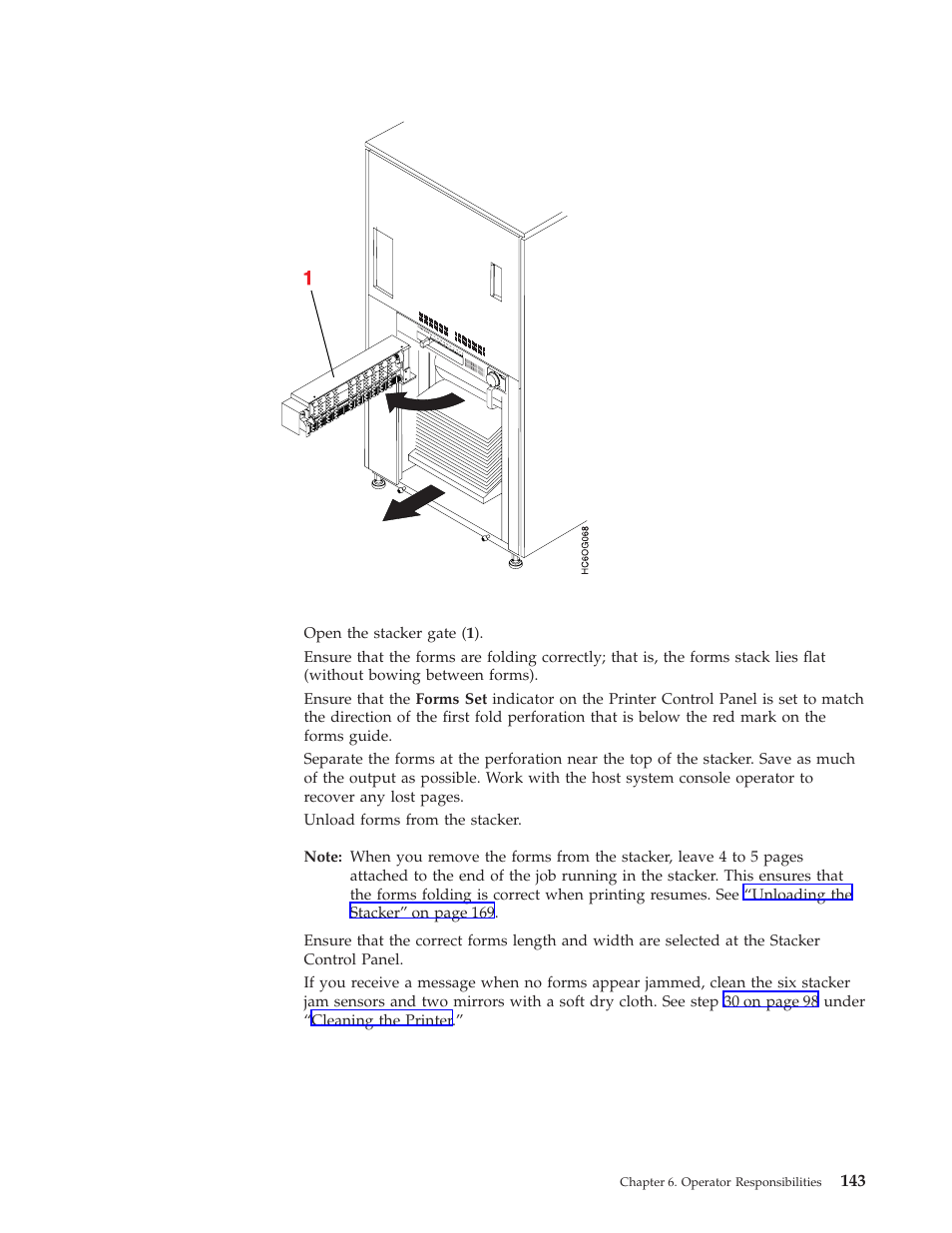 Stacker and pendulum area, Stacker and pendulum | IBM INFO PRINT 3000 User Manual | Page 175 / 346